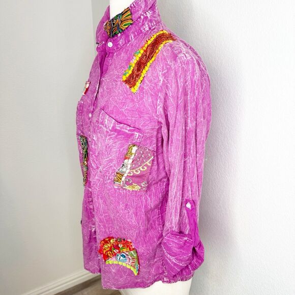 Nu Vintage Womens Long Sleeve Button Up Shirt Size Small Purple Festival Artsy - Picture 3 of 10